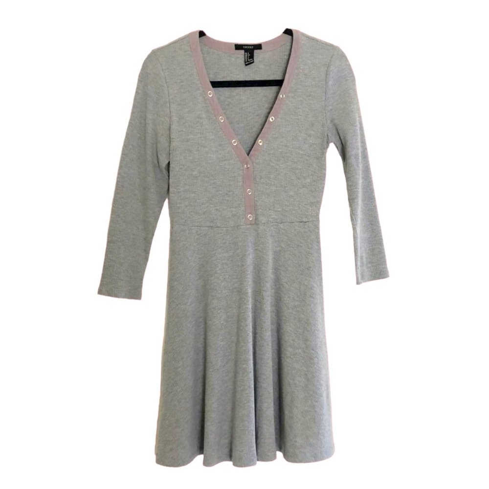 Forever 21 Grey Ribbed Knit Fit and Flare Skater Dress size S
